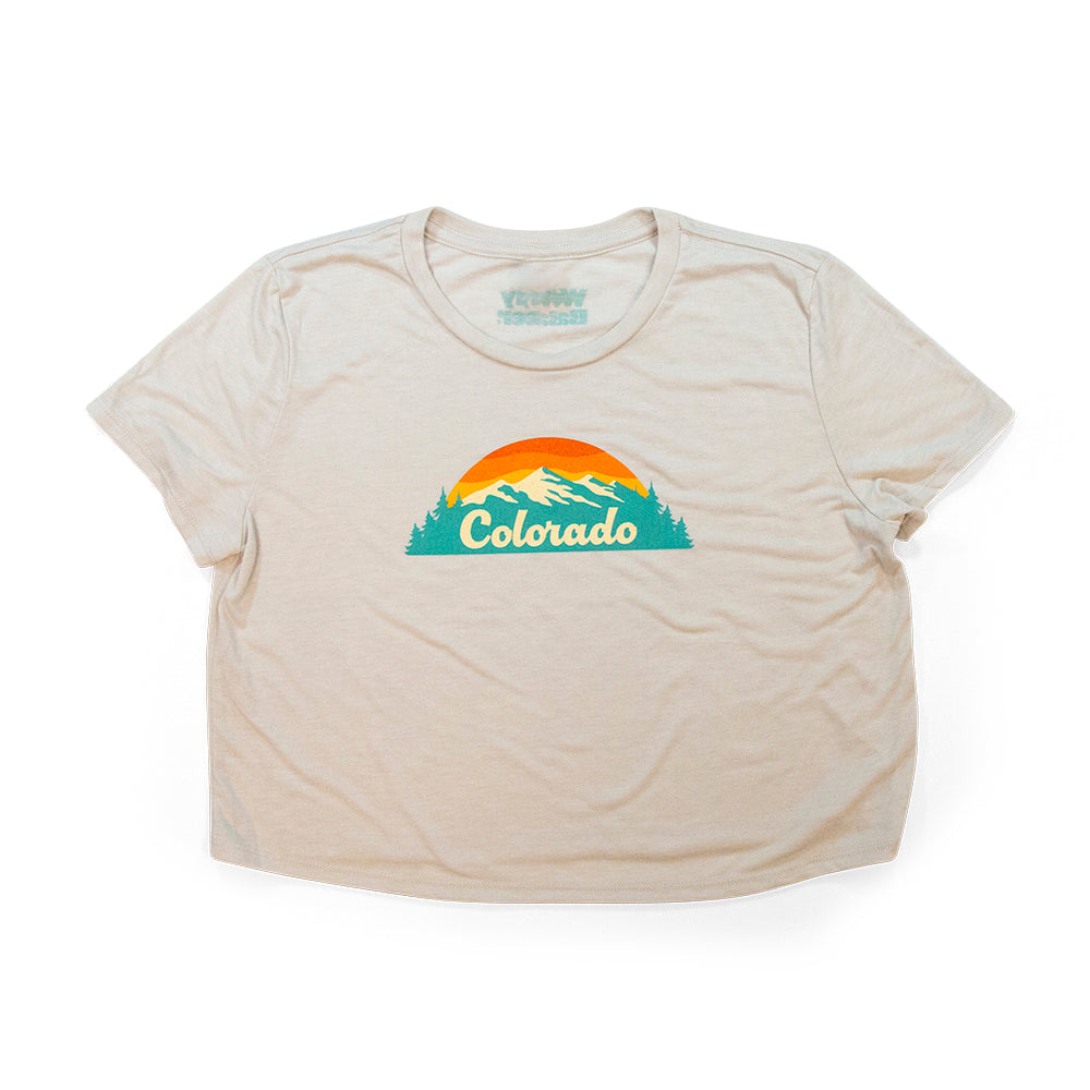 Women's Colorado Tree Tops Crop T-Shirt black front view