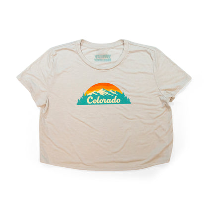 Women's Colorado Tree Tops Crop T-Shirt black front view