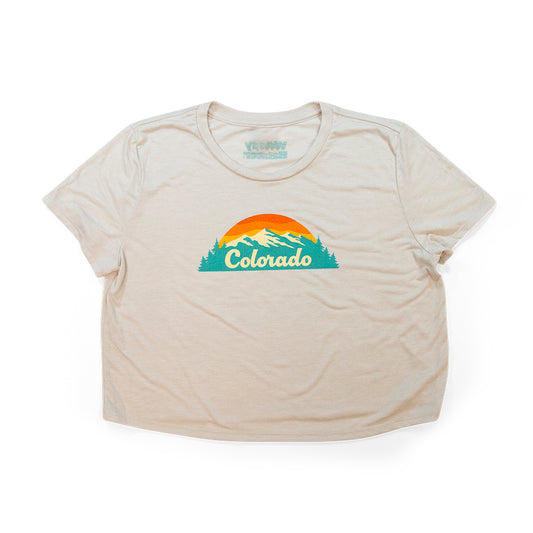 Women's Colorado Tree Tops Crop T-Shirt black front view