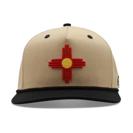 Adult New Mexico Zia Tan/Black Curved Bill Hat