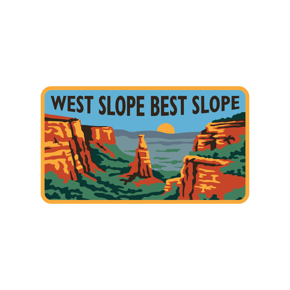 Rectangular sticker with a scenic design and 'West Slope Best Slope' text on a white background
